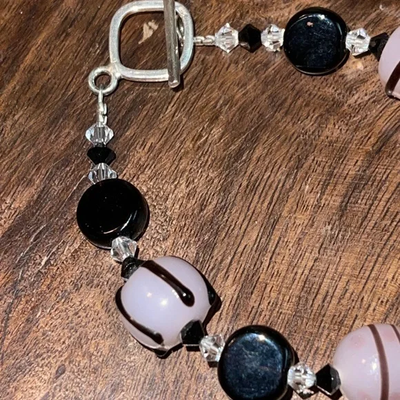Artisan Sterling Silver Swarovski Crystal & Art Glass Toggle Bracelet NEW - Picture 6 of 6